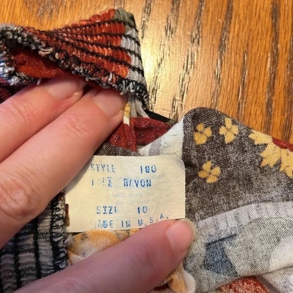 Vintage size 10 women's skirt elastic waist rose flowers with orange red brown - Picture 9 of 9